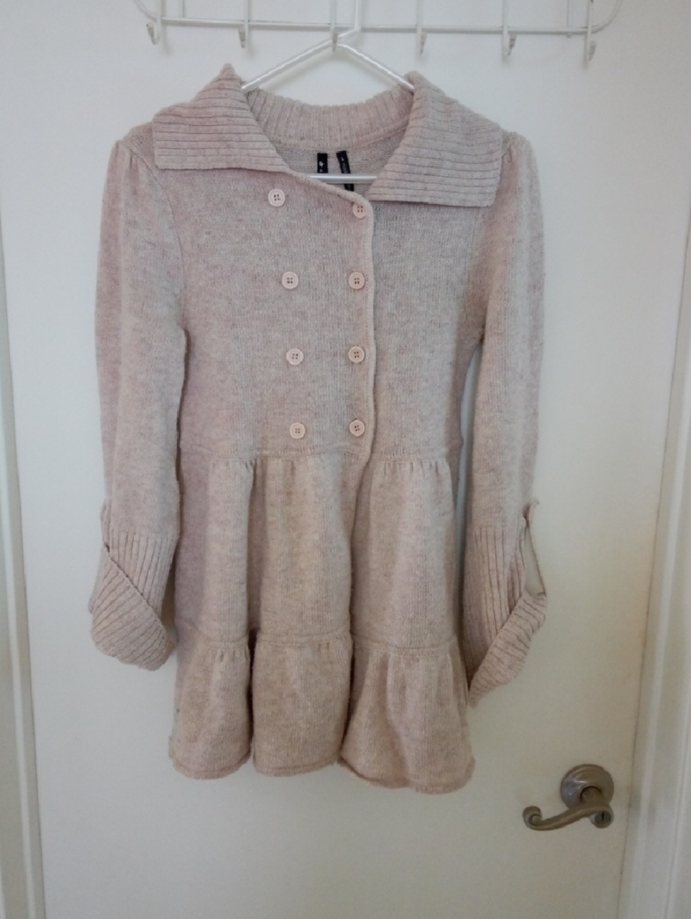 Ashley By 26 International Cream Double-Breasted Knit Cardigan